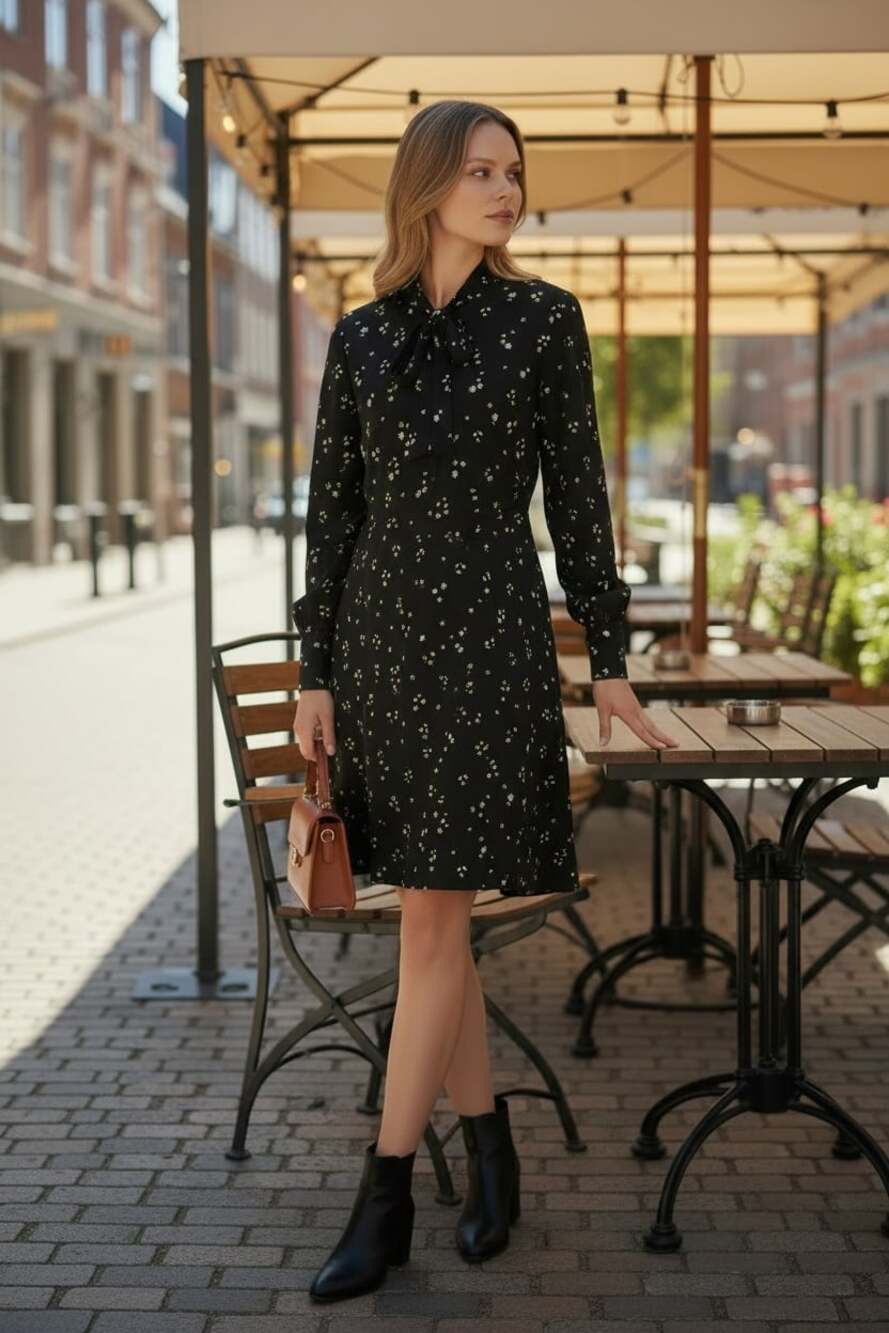 LOFT Floral Tie Neck Button Down Long Sleeve Dress Size 6